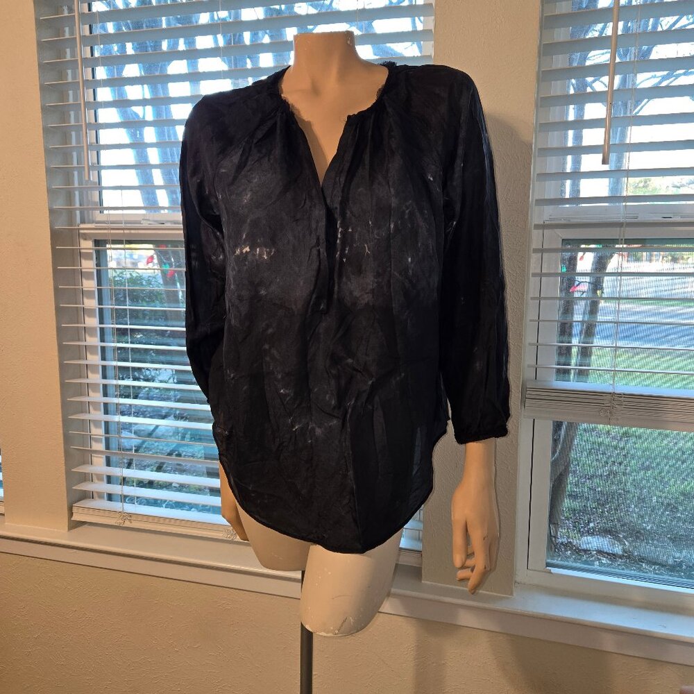 Indie designer Raquel Allegra sz 1 (S) silk blouse peasant style blue black